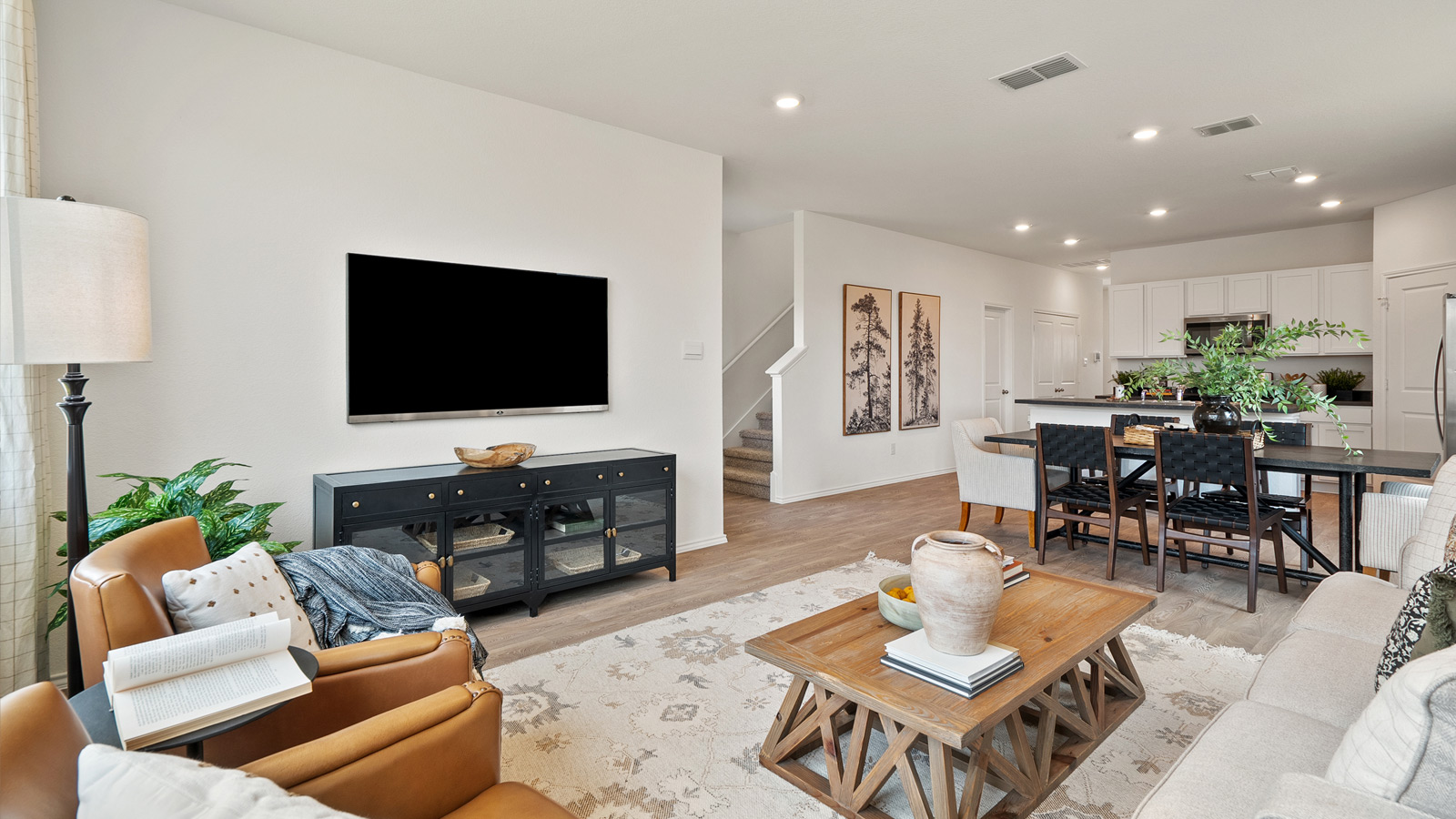 Interior living room open to the dining area