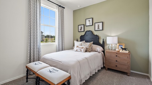 Interior bedroom with large window