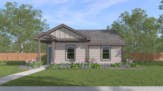 The Fenwick Front Exterior Rendering Single Story Home with Rear 2 Car Garage - Elevation L