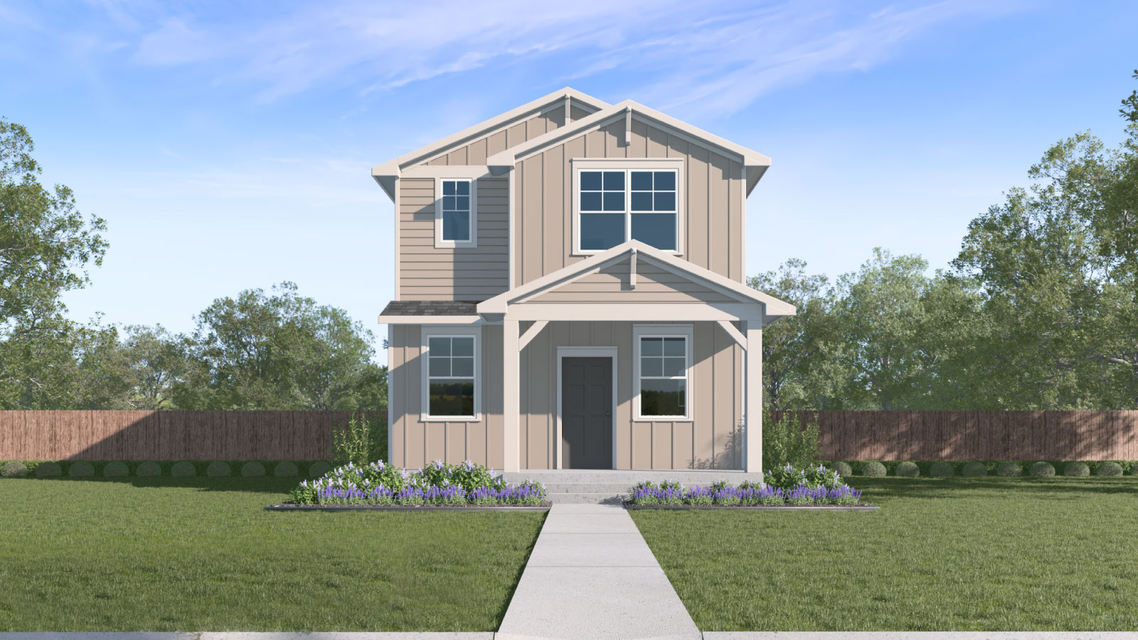 The Buchanan Front Exterior Rendering Two Story Home with Rear 2 Car Garage - Elevation D