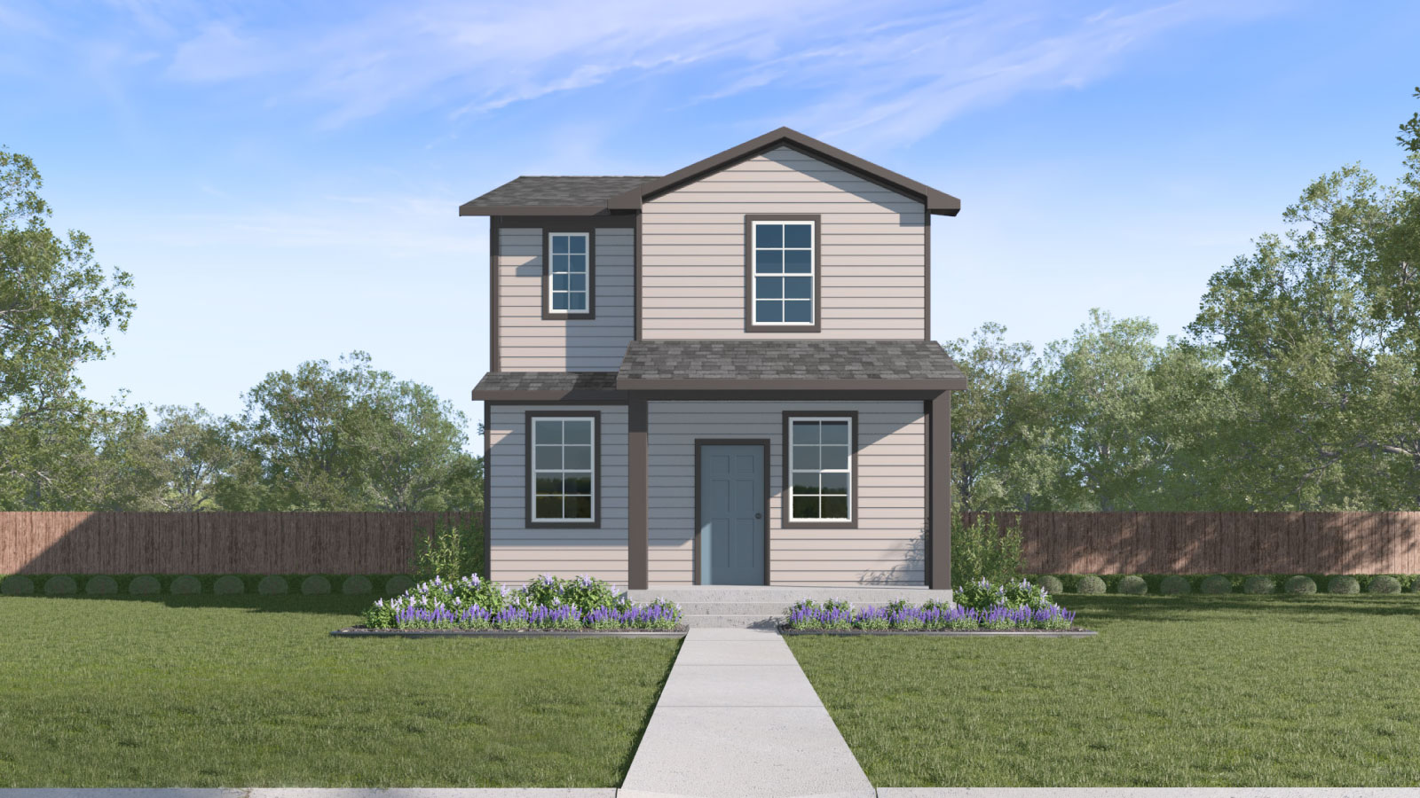 The Buchanan Front Exterior Rendering Two Story Home with Rear 2 Car Garage - Elevation E