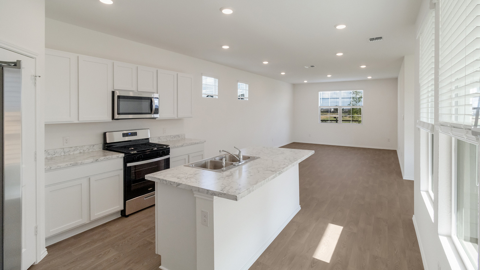 Open kitchen and living area.