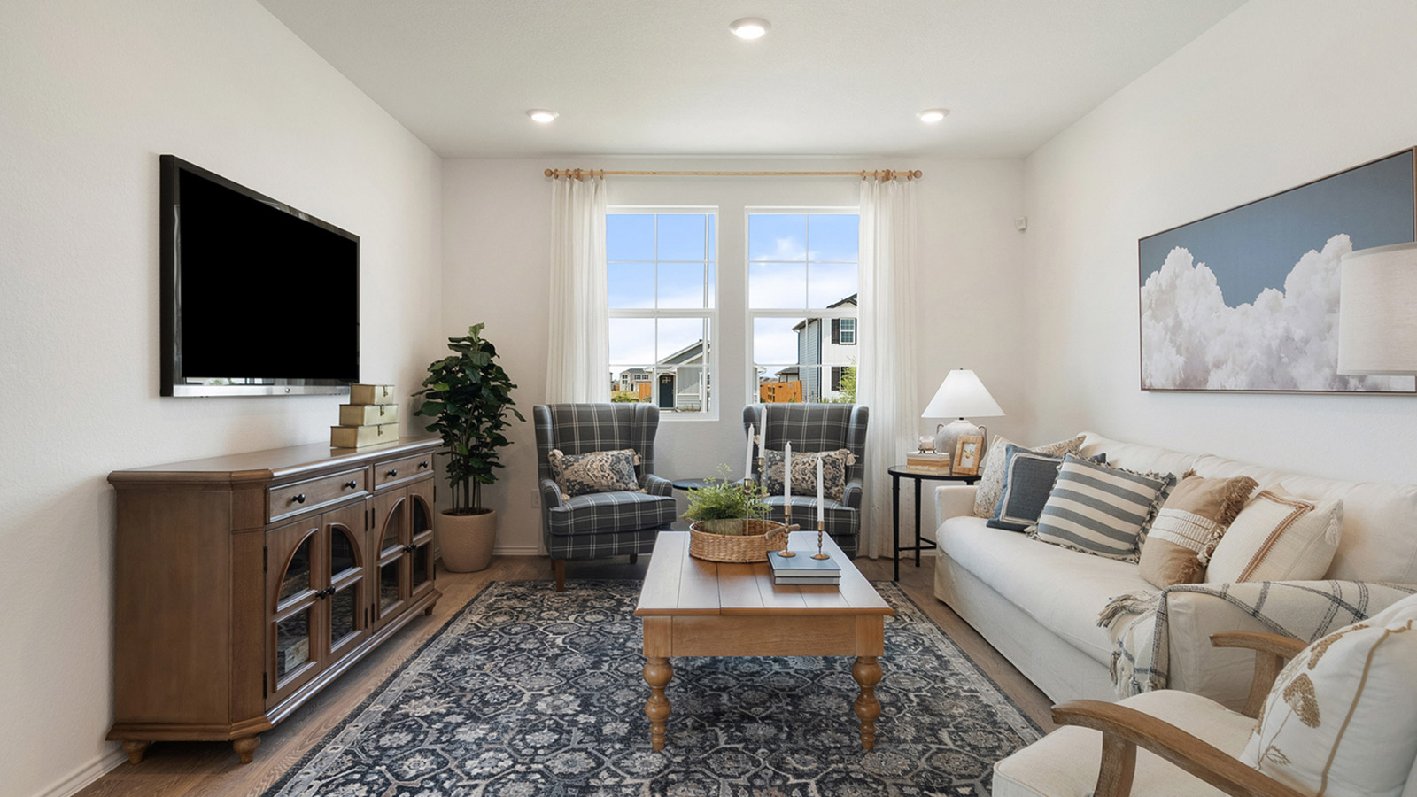 Interior living room with large windows