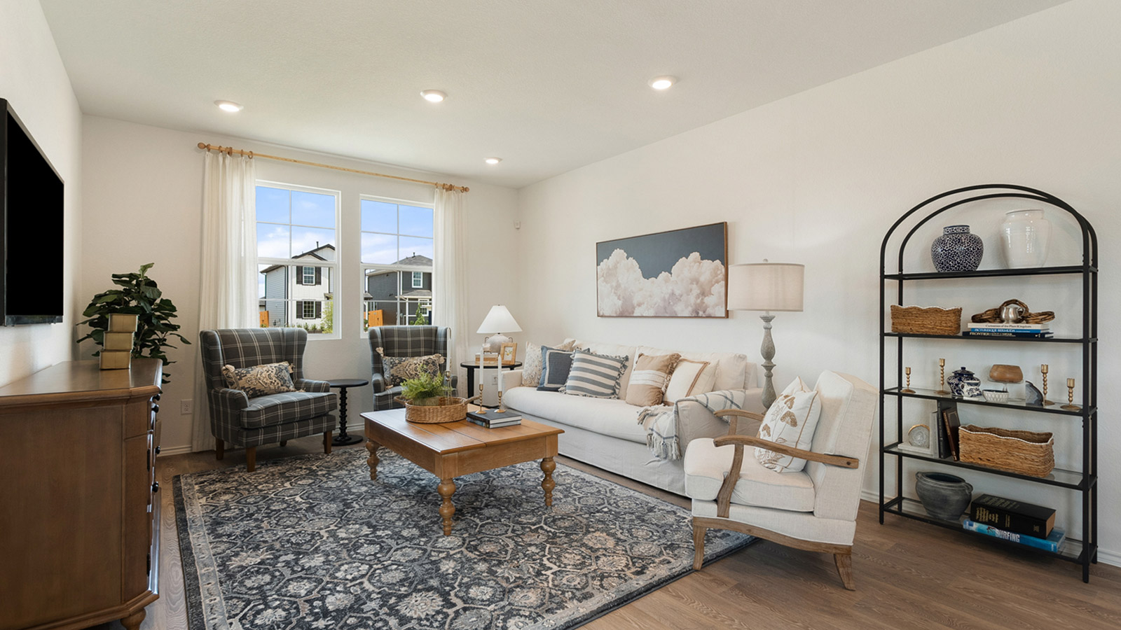 Interior living room with large windows