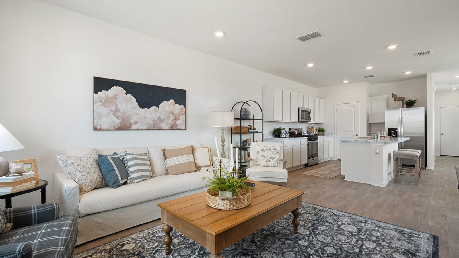 Interior living room open to kitchen