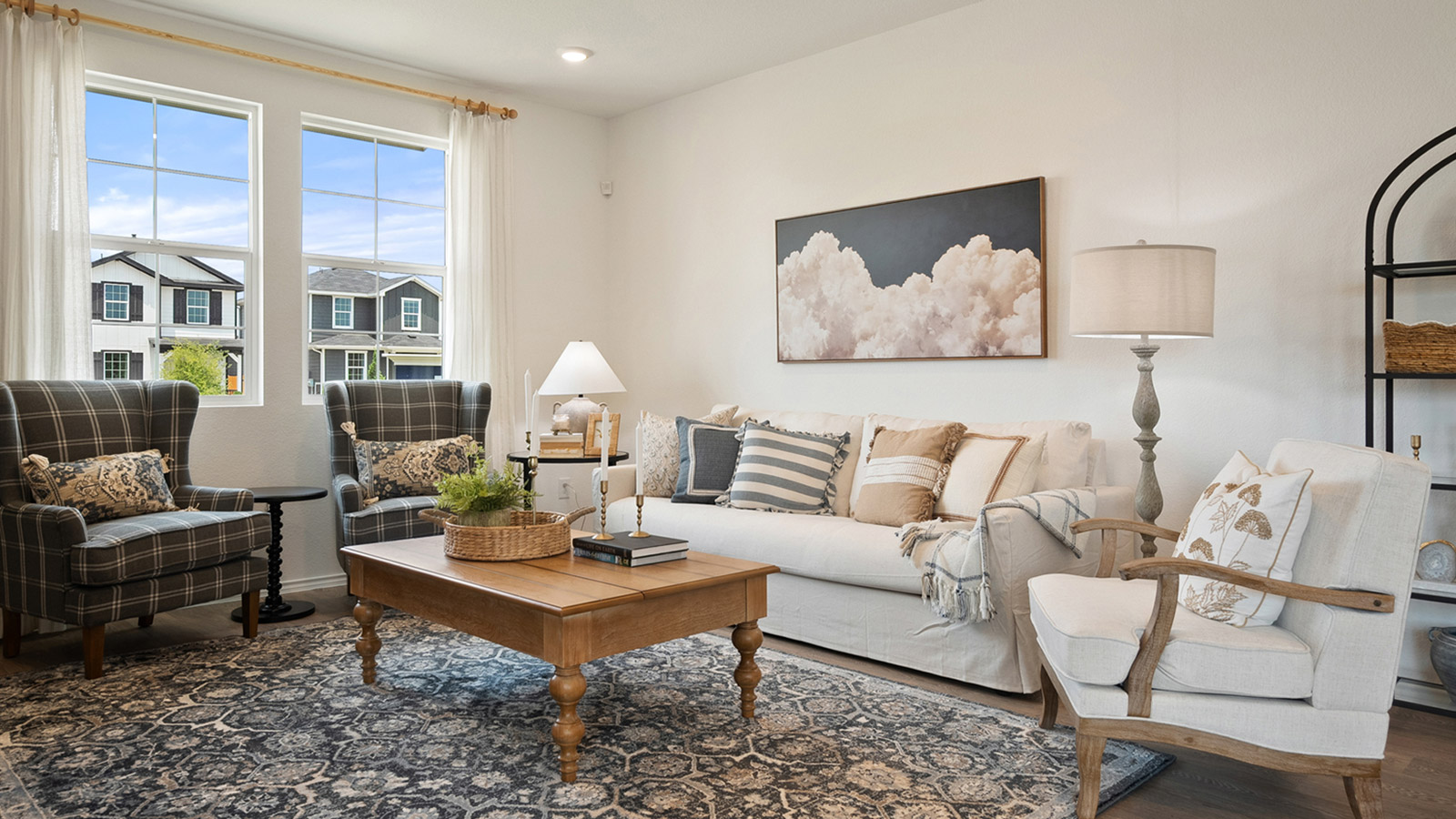 Interior living room with large windows