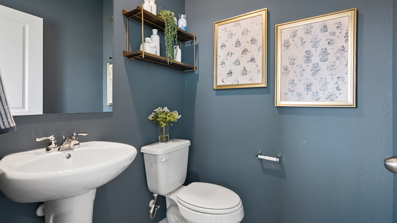 Interior bathroom with toilet and vanity