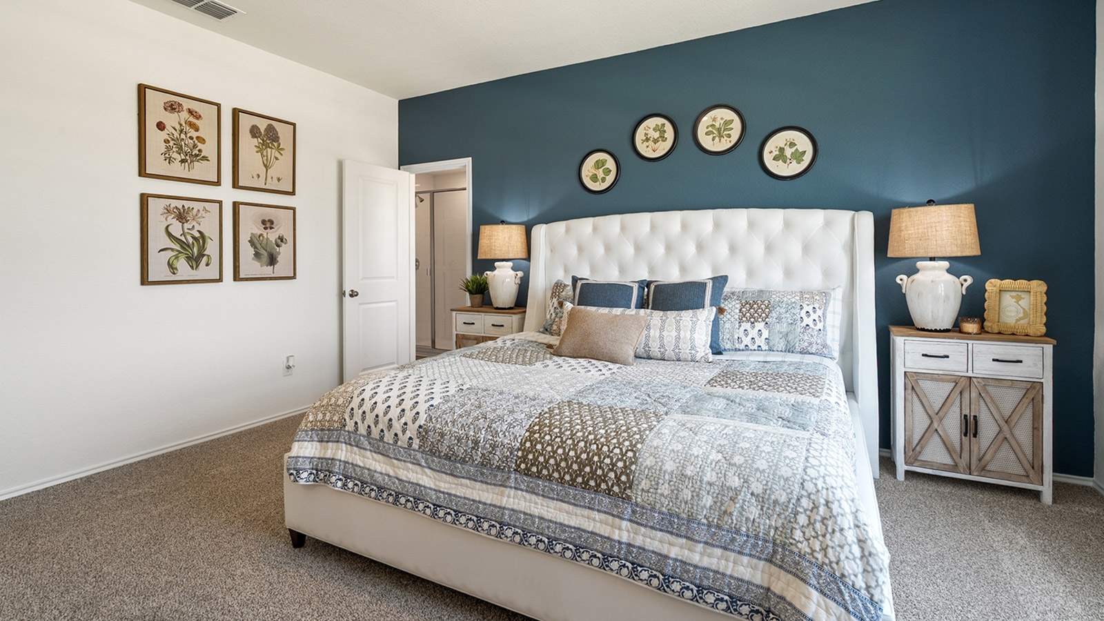 Interior bedroom with carpet flooring