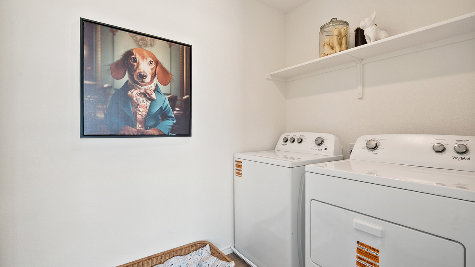 Interior laundry room with built in shelving