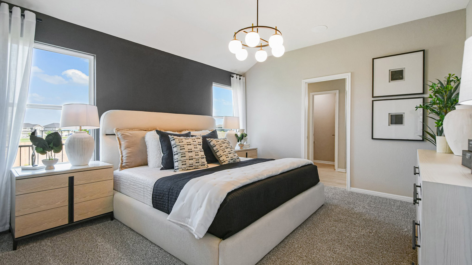 The Diana model home primary bedroom.
