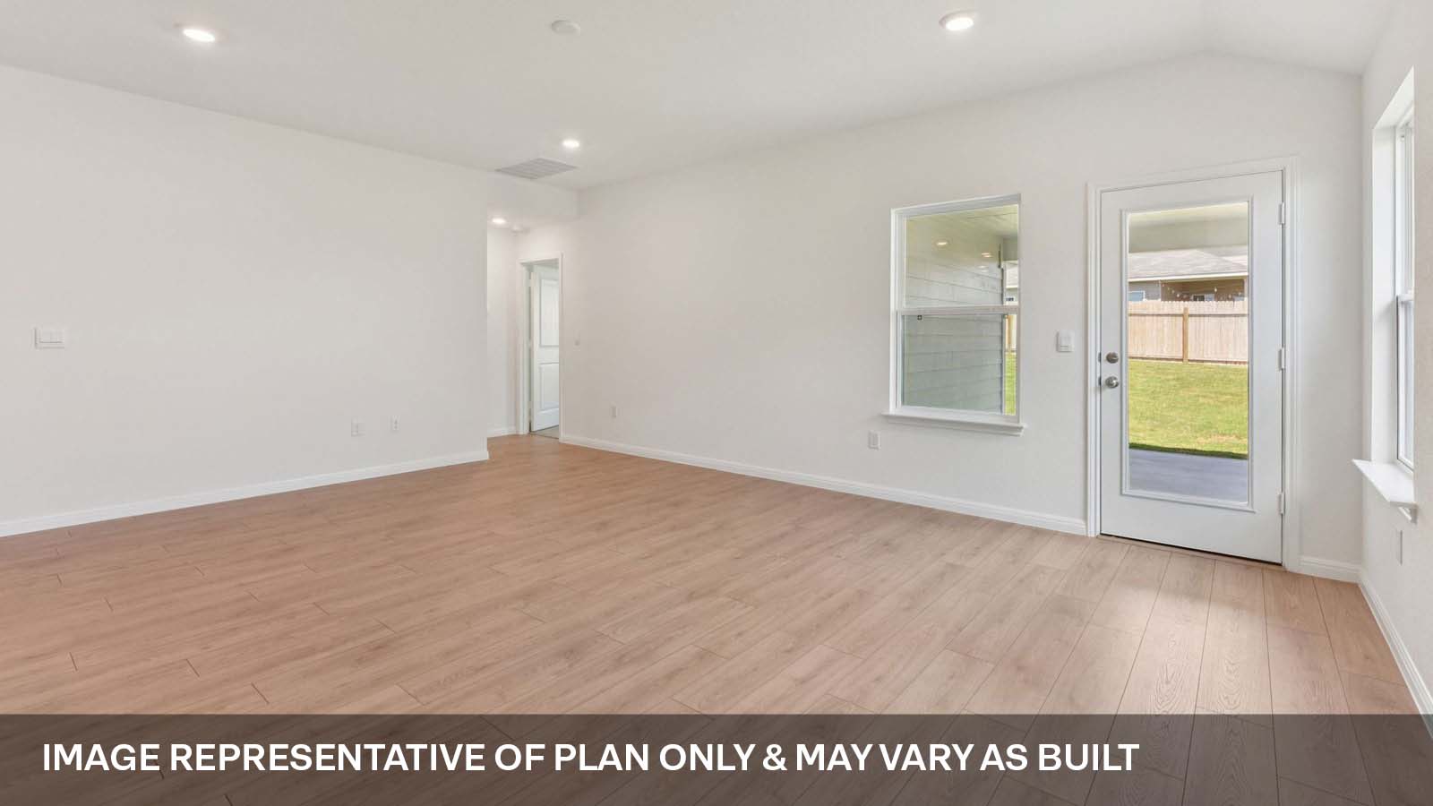 Open living area with 8 foot ceilings.