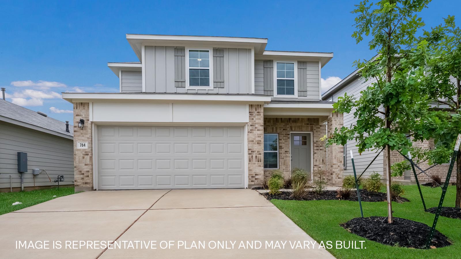 The Florence front exterior rendering two story home with brick elevation A