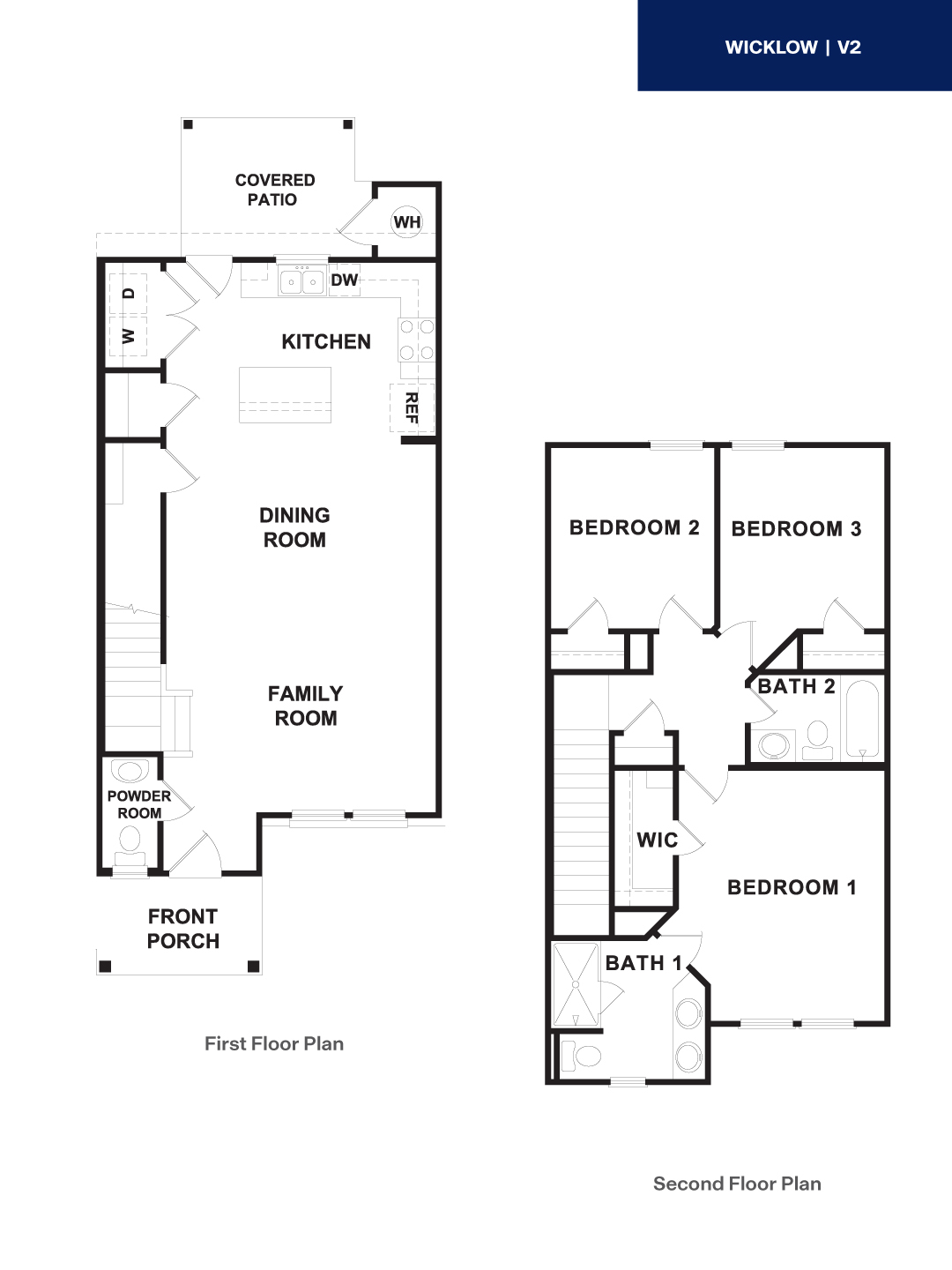 The Wicklow 2 Story 3 Bedroom Floorplan - Version 2