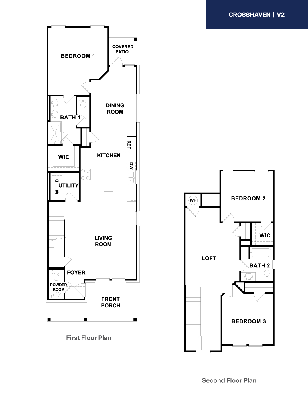 The Crosshaven 2 Story 3 Bedroom Floorplan - Version 2