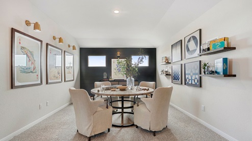 Large loft area with carpet and natural light.