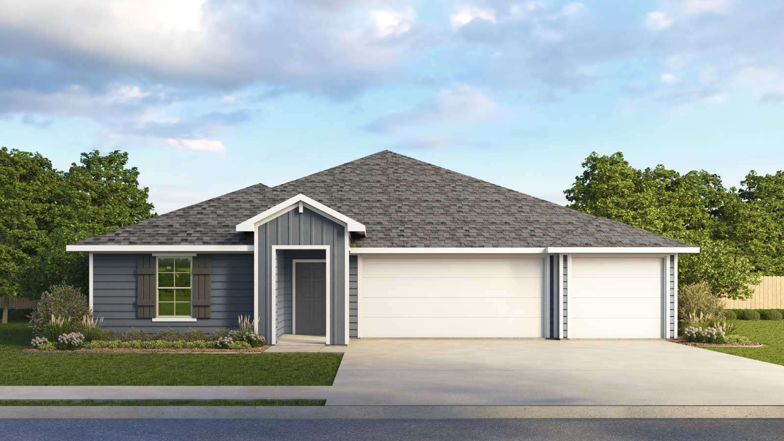 The Hudson Front Exterior Single Story Home with 3-Car Garage - Elevation A