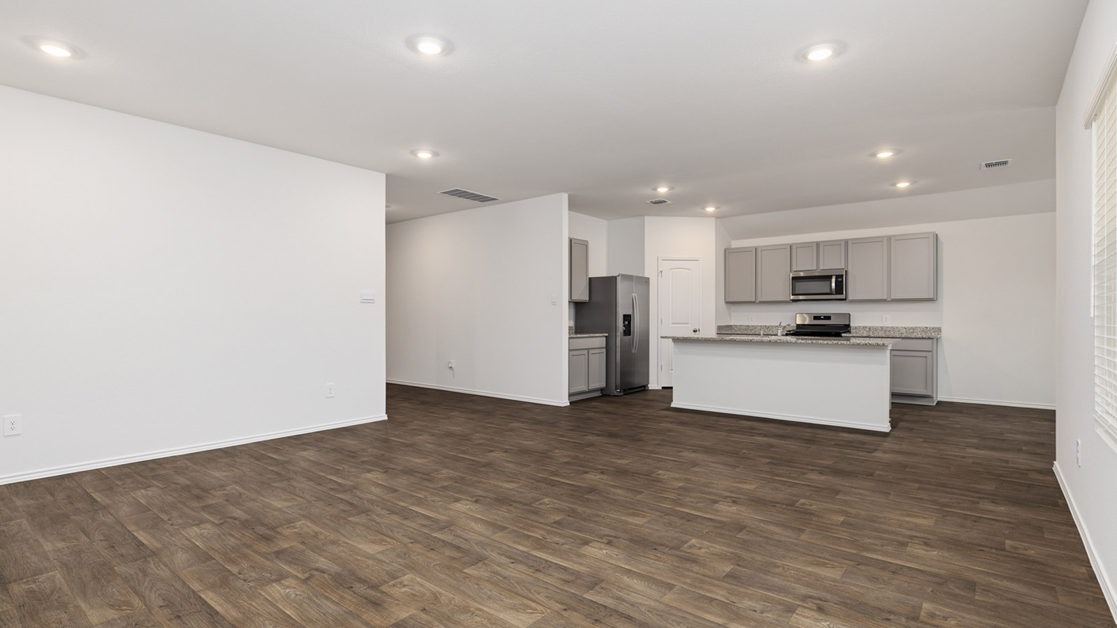 Living area and kitchen.
