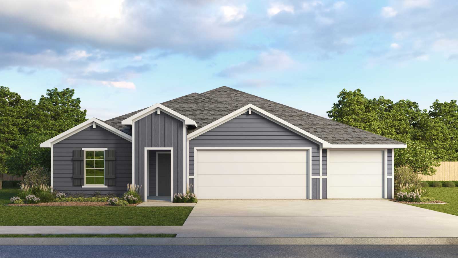 The Fairfield Front Exterior Single Story Home with 3-Car Garage - Elevation B