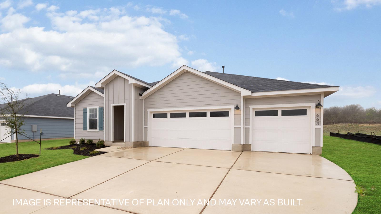 Exterior of the Fairfield floorplan - BS Elevation at  Watermill in Uhland, TX.