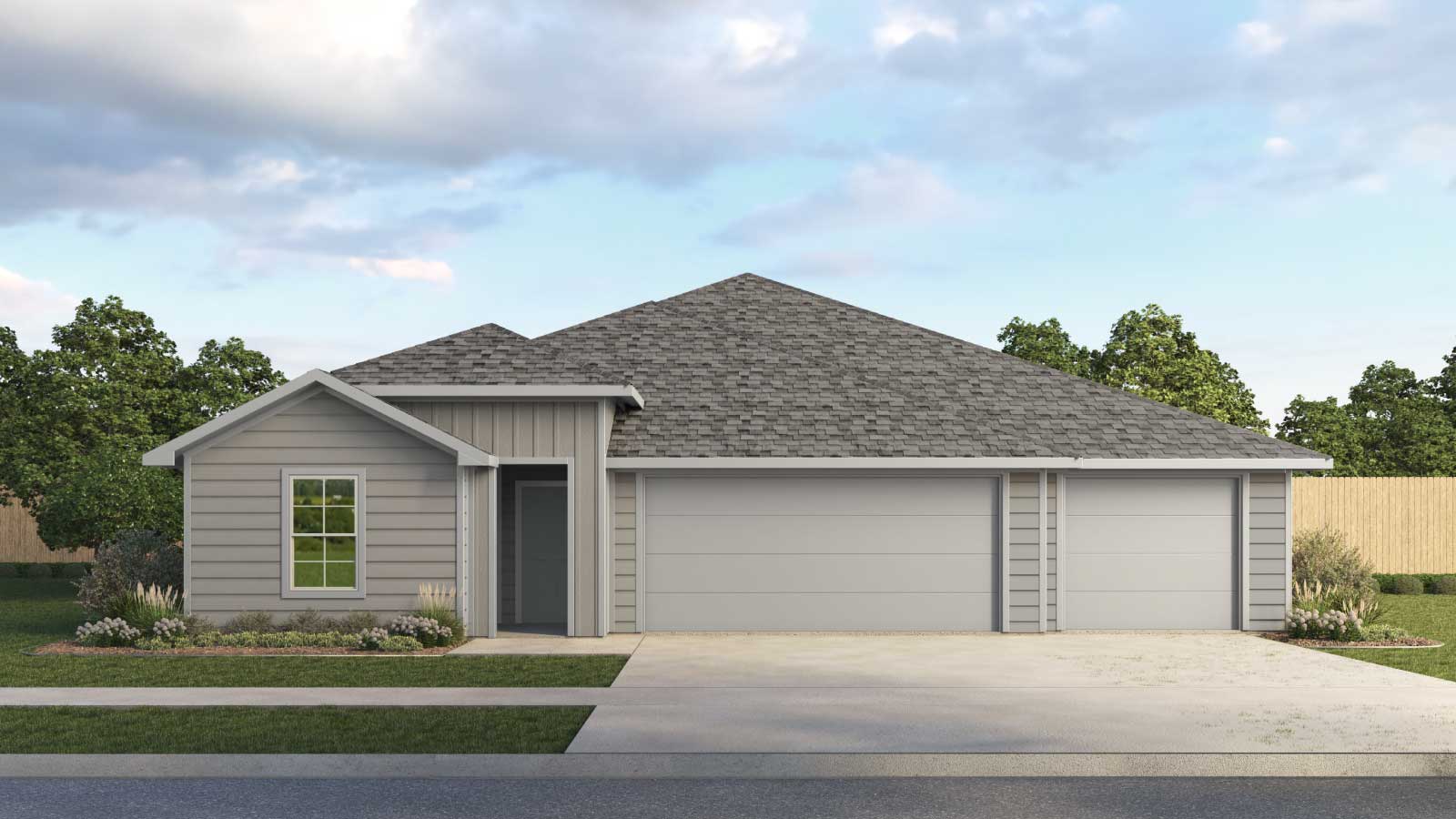 The Courtland Front Exterior Single Story Home with 3-Car Garage - Elevation A