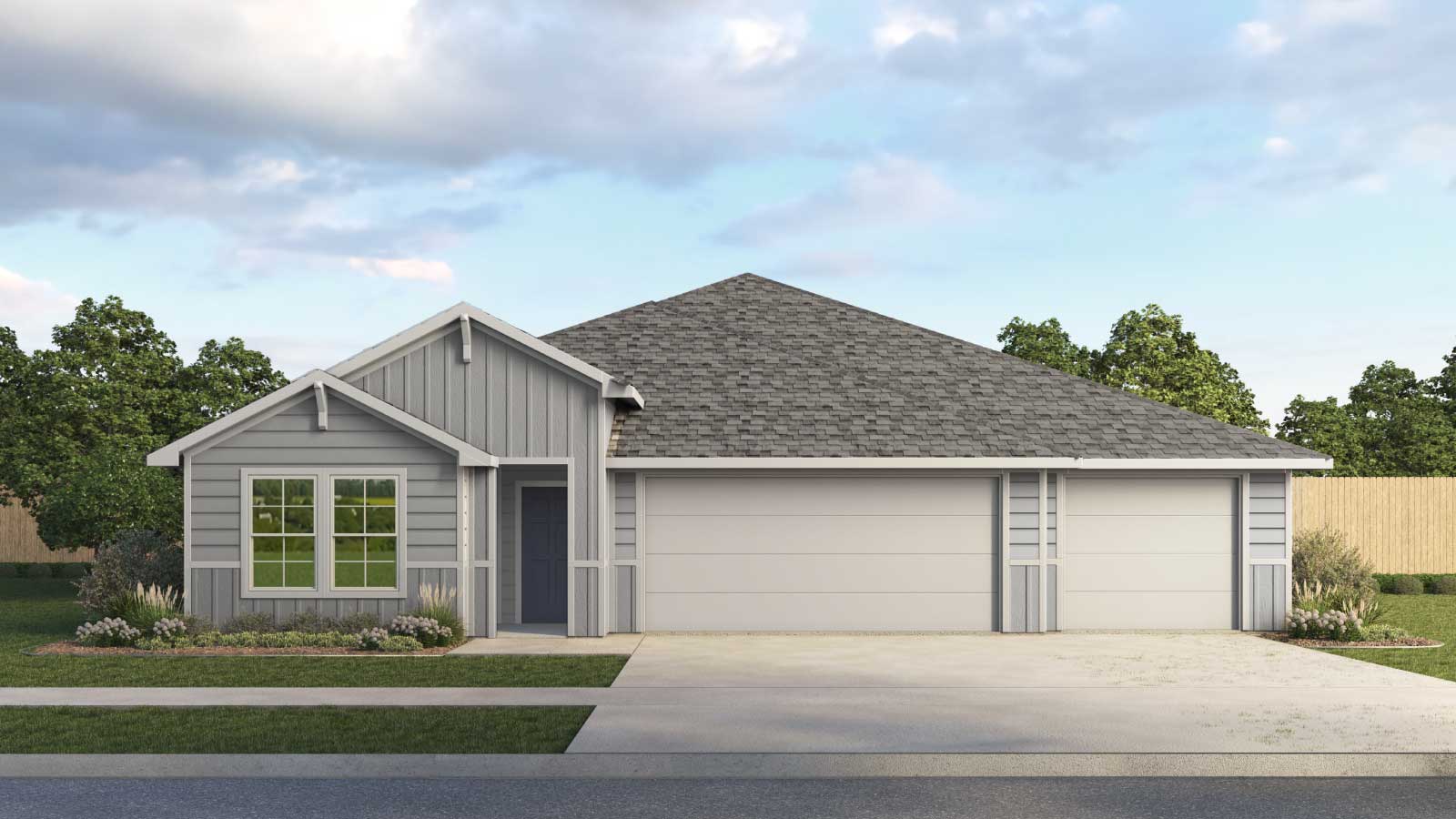 The Courtland Front Exterior Single Story Home with 3-Car Garage - Elevation B
