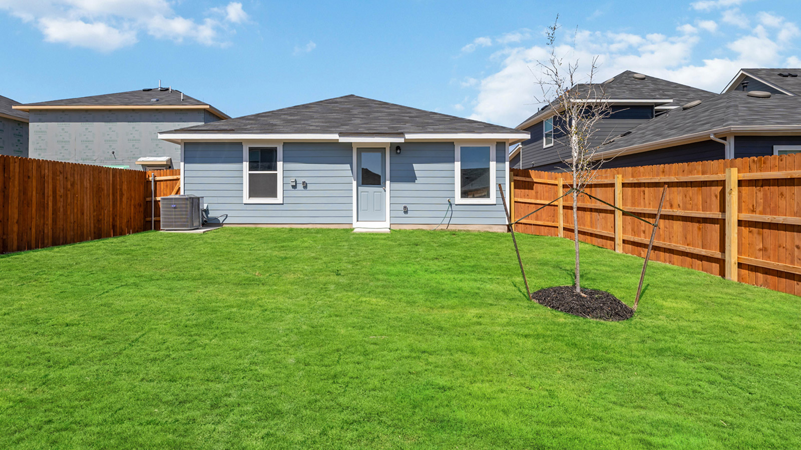 Backyard of 472 Sandringham Loop in Uhland, TX.
