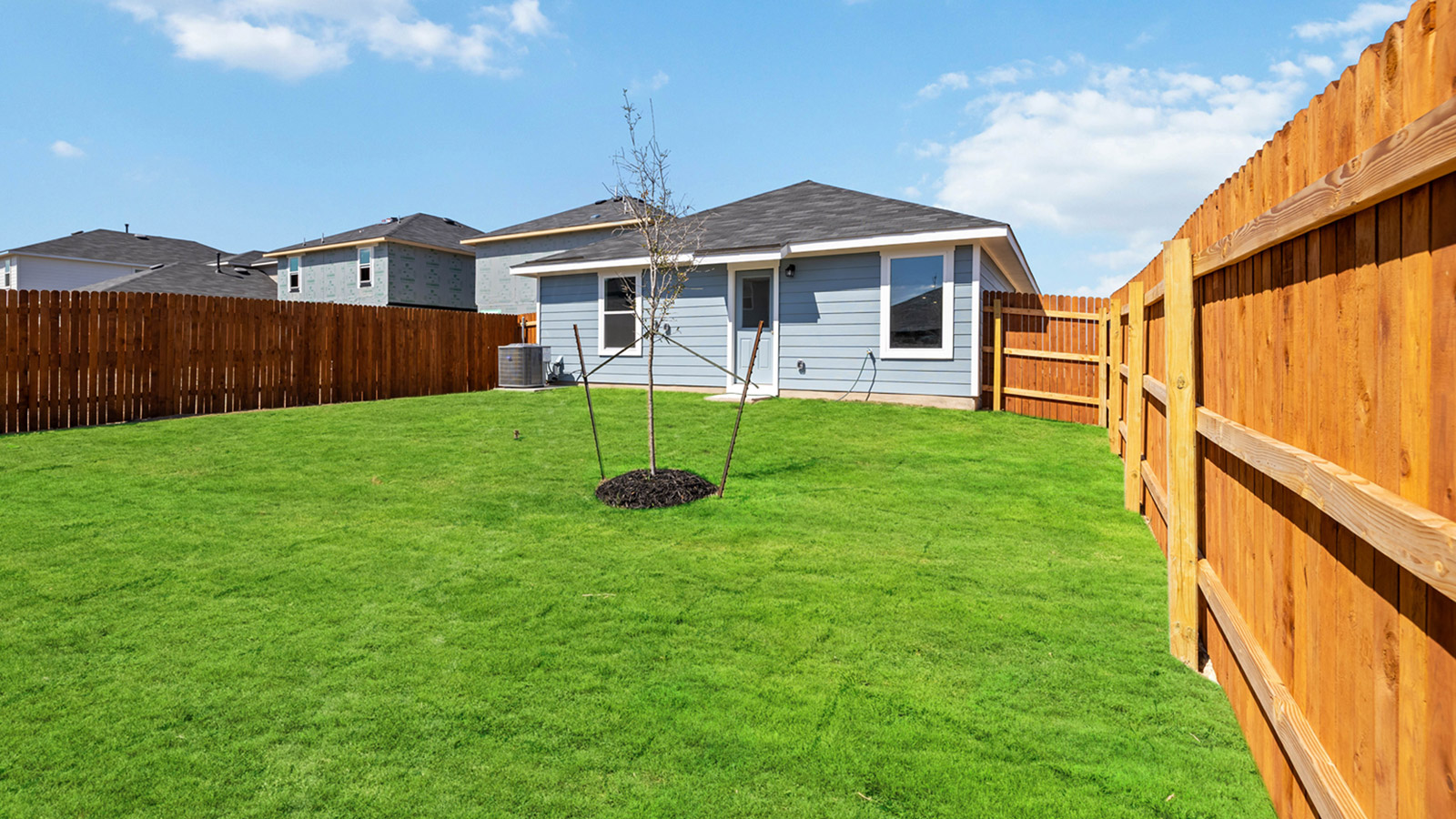 Backyard of 472 Sandringham Loop in Uhland, TX.