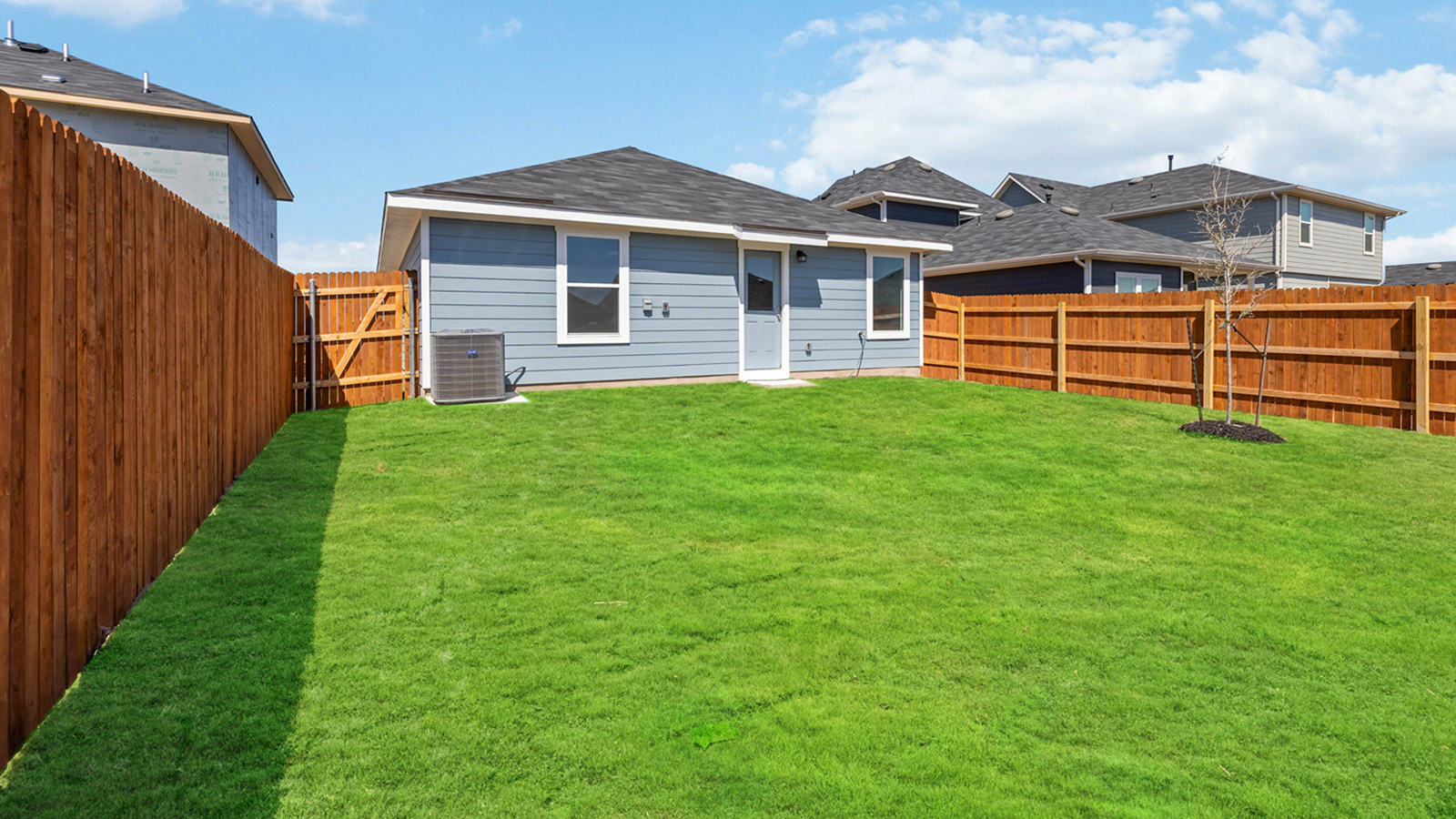 Backyard of 472 Sandringham Loop in Uhland, TX.