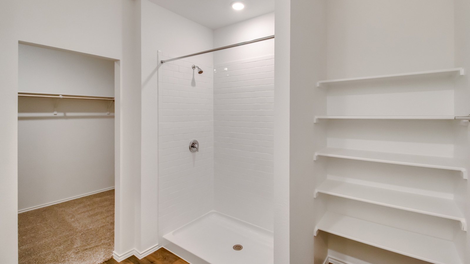 Walk-in shower and walk-in closet in main bathroom.