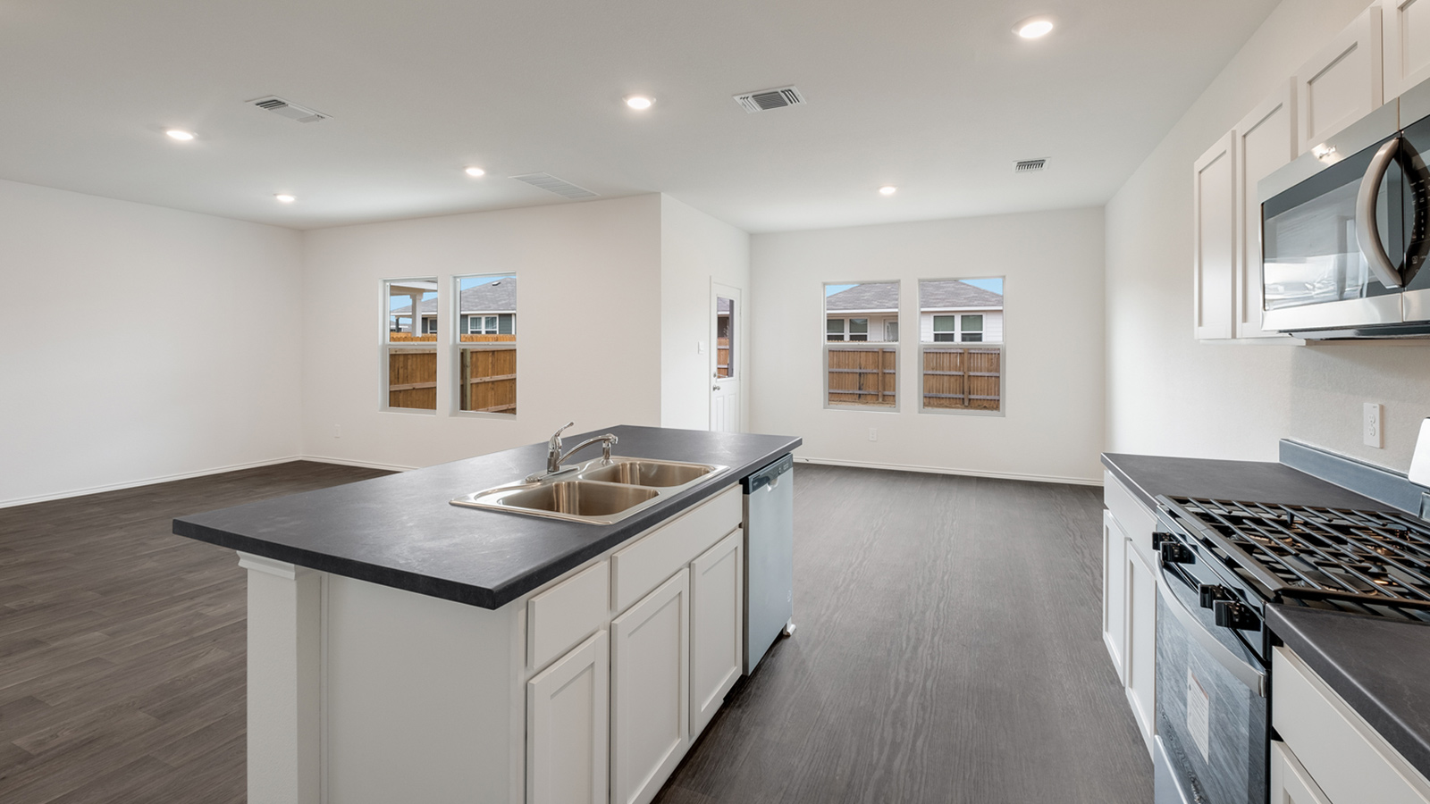 Gourmet kitchen with stainless steel appliances.