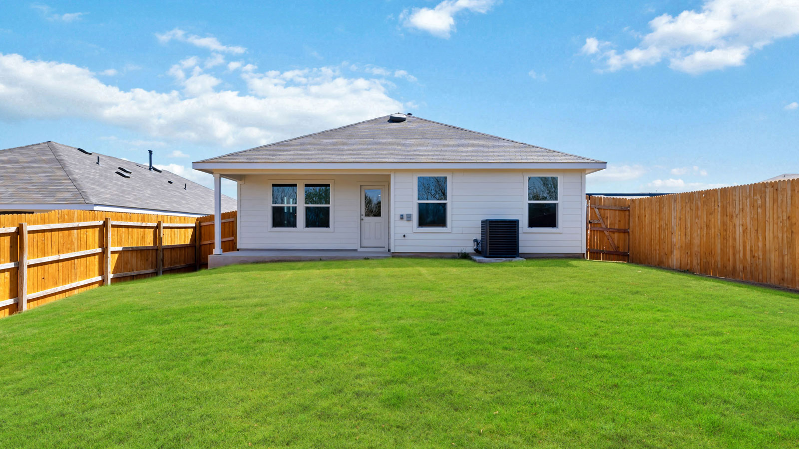 Backyard of 827 Arnold Loop at Wayside in Uhland, TX.