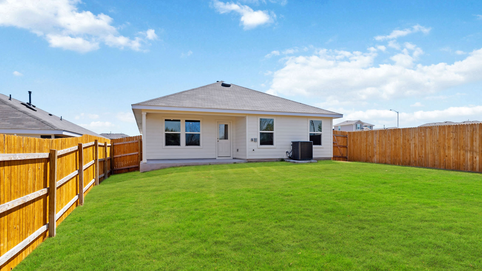 Backyard of 827 Arnold Loop at Wayside in Uhland, TX.