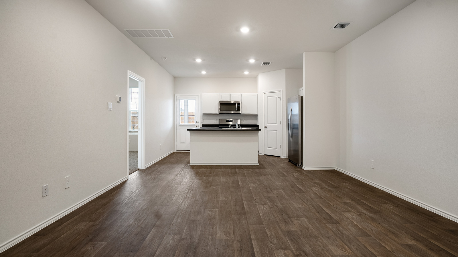 Kitchen and living area.