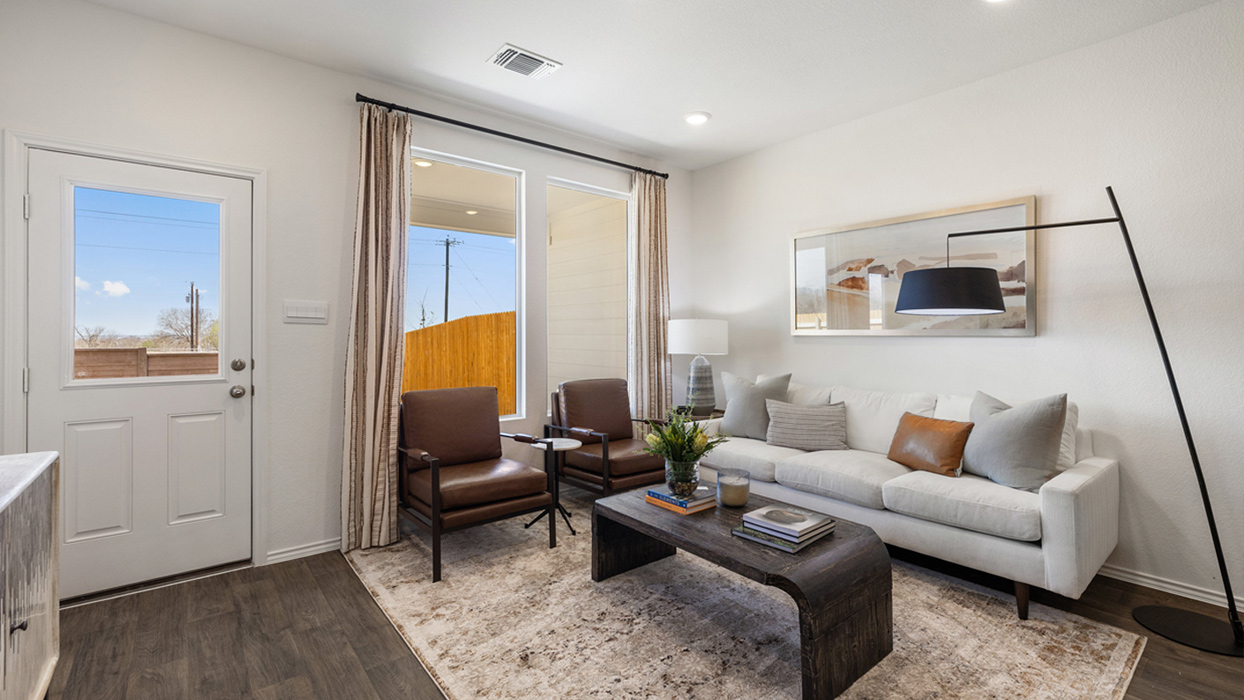 0995 The Sarah Floorplan Open Concept Living Room with Back Patio