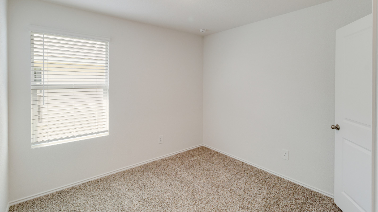 Secondary Bedroom with wide window, soft exterior light, and transitional connection to shared bedrooms and bathroom