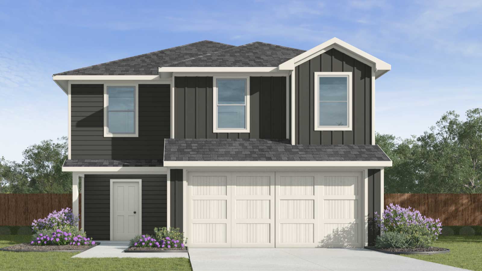 Two story home with brown siding and a two car garage - The Franklin Plan - Wayside Presented By D.R. Horton in Uhland Texas