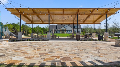 Covered pavilion and fire pits.