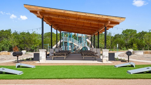 Cornhole and covered pavillon.