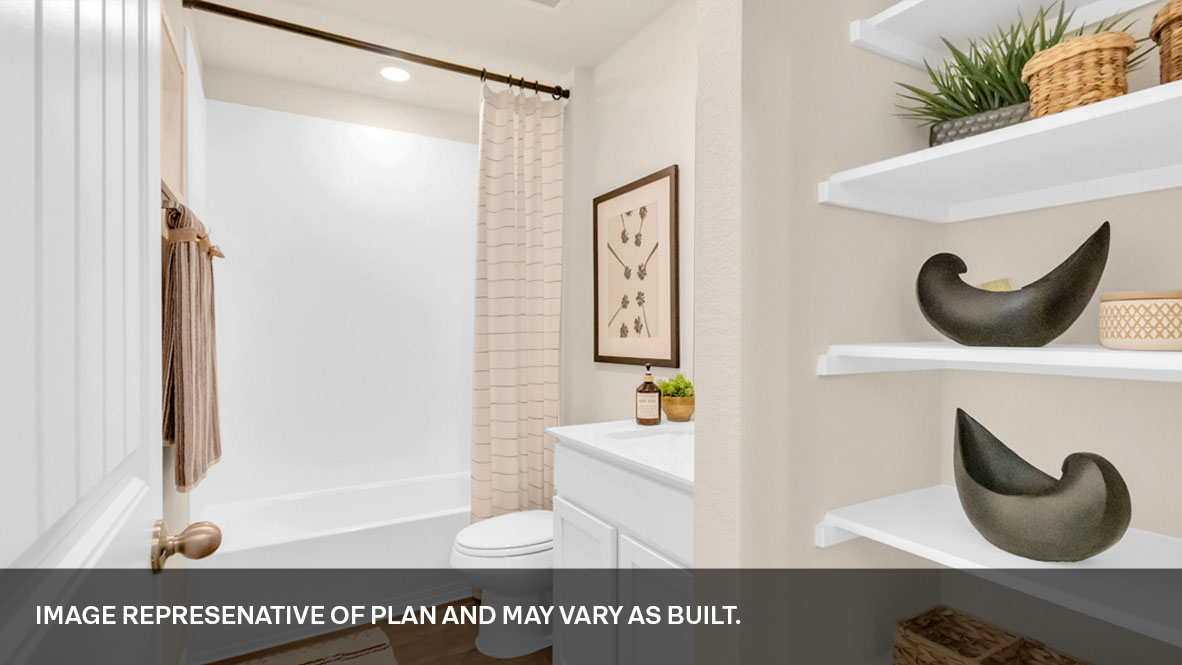 Second bathroom with shelves.