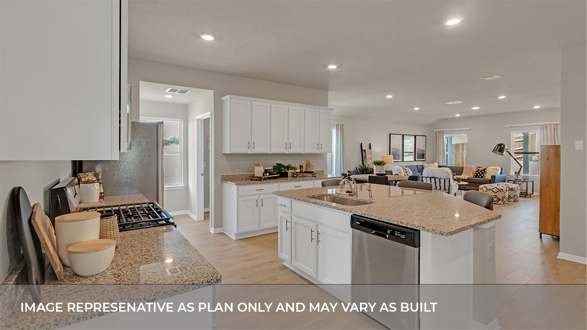 Kitchen with granite countertops.