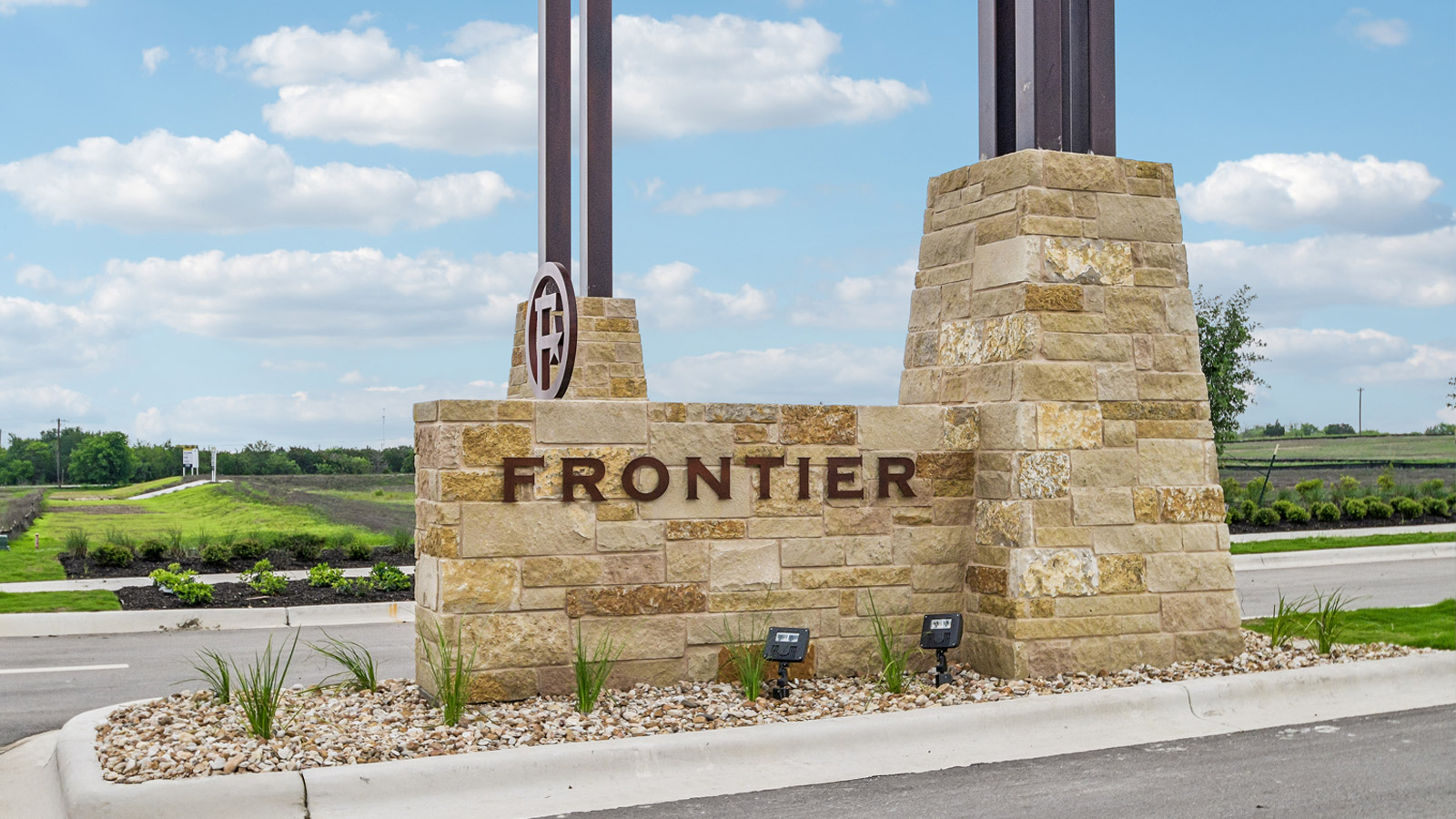Entry monument at Frontier in Mustang Ridge, TX.