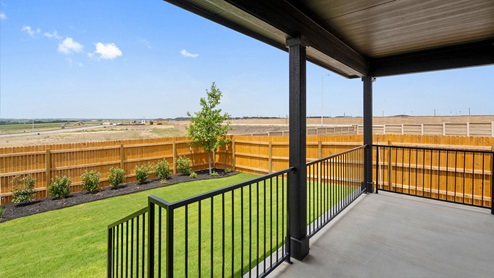 Back patio of model home at Monarch Ranch in Manor, TX.