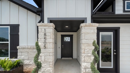 Front entryway of model home at Monarch Ranch in Manor, TX.
