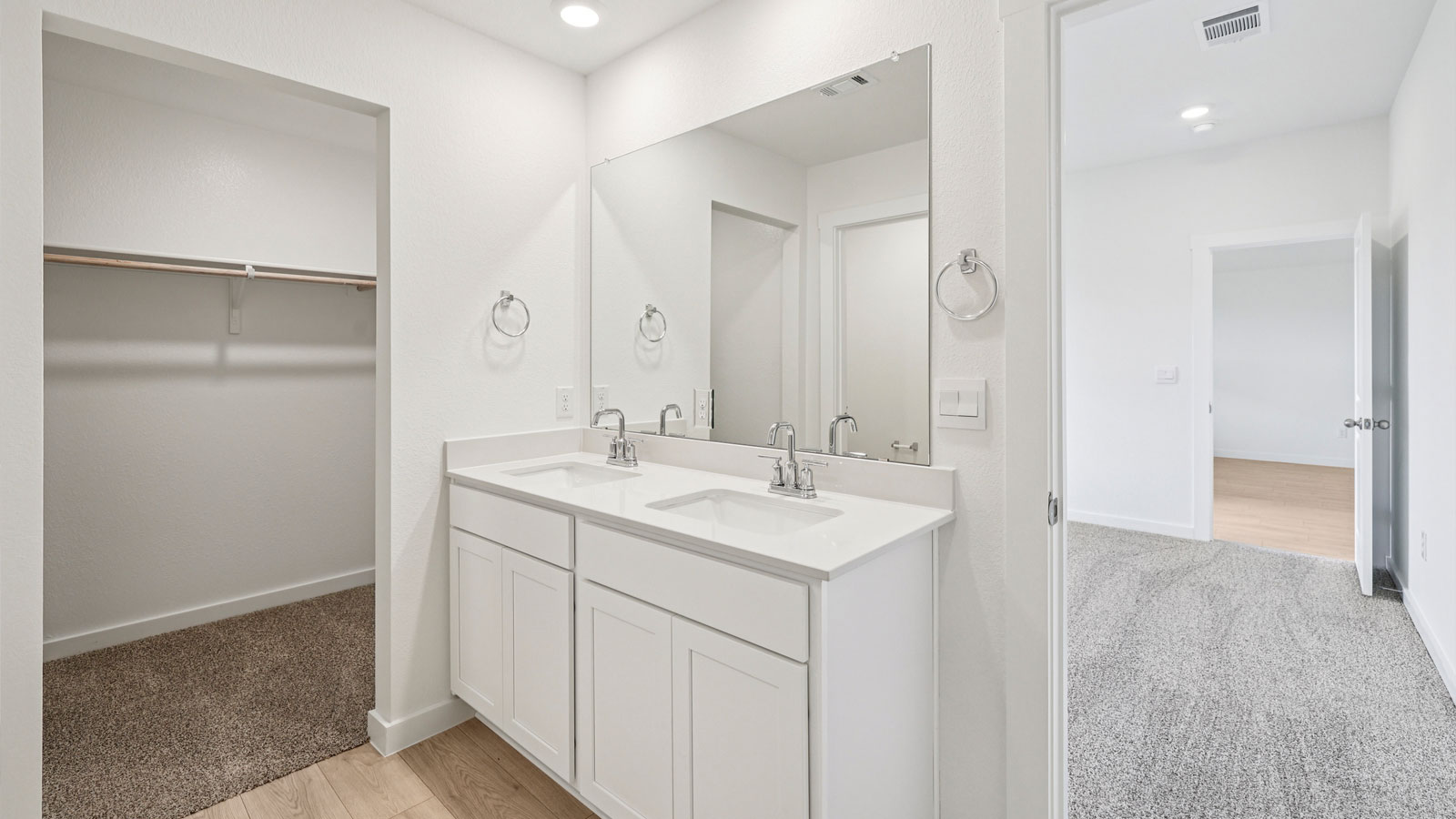 Walk-in closet in primary bathroom.