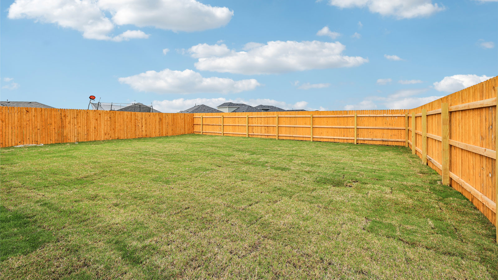 Spacious backyard of 14920 Found Admiral Lane at Monarch Ranch in Manor, TX.