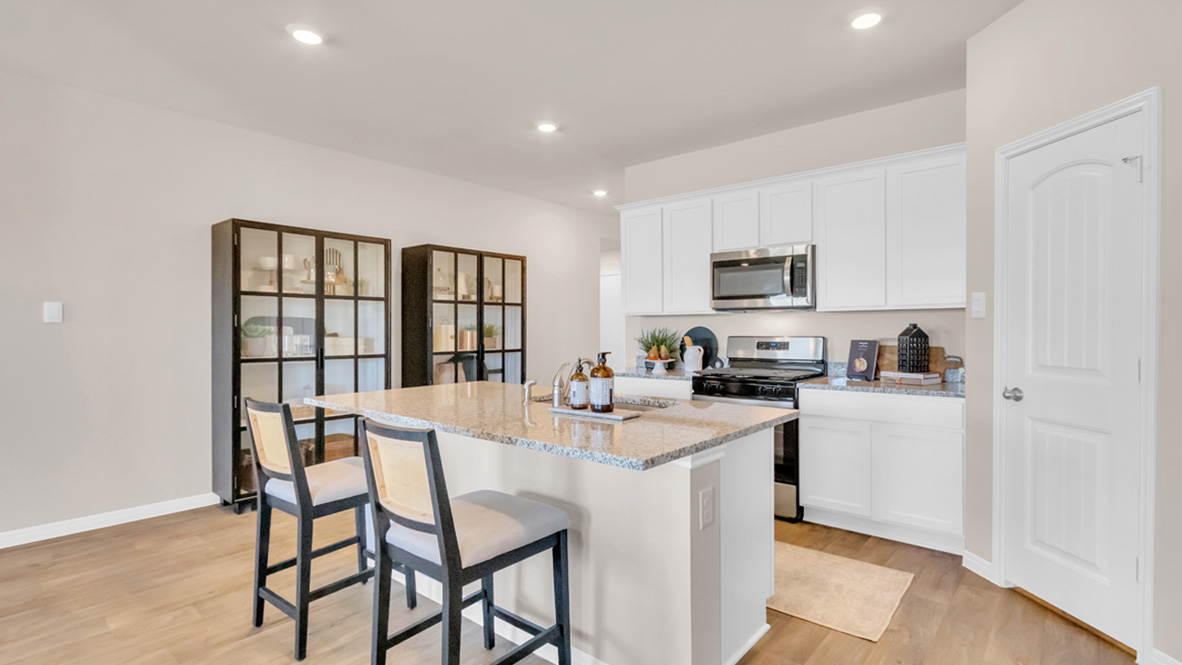 Kitchen island and cabinetry.