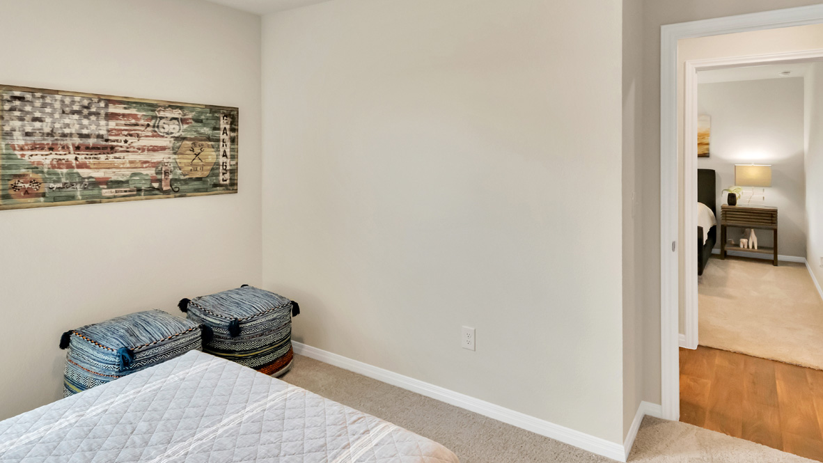 bedroom decorated in black and colorful decor