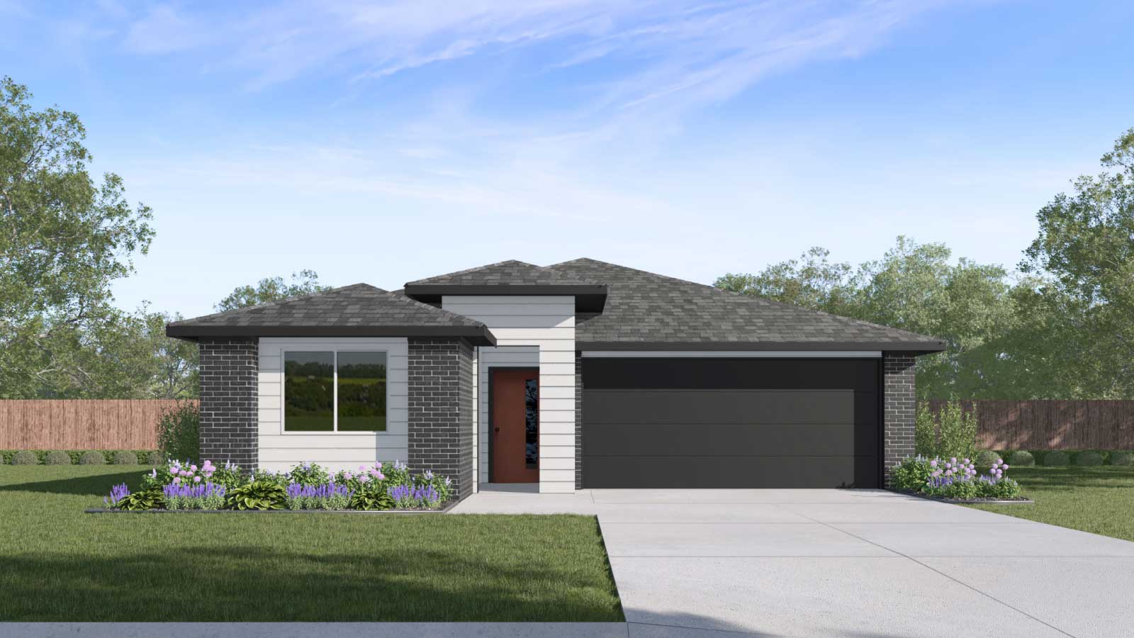 The Caden Front Exterior Rendering Single Story Home - Elevation N