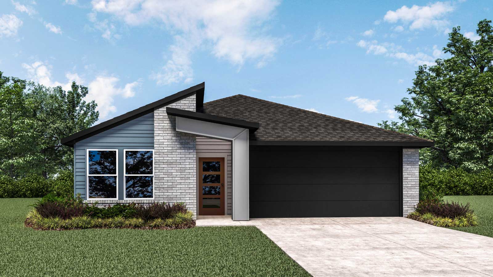 The Forest Front Exterior Rendering Single Story Home - Elevation M