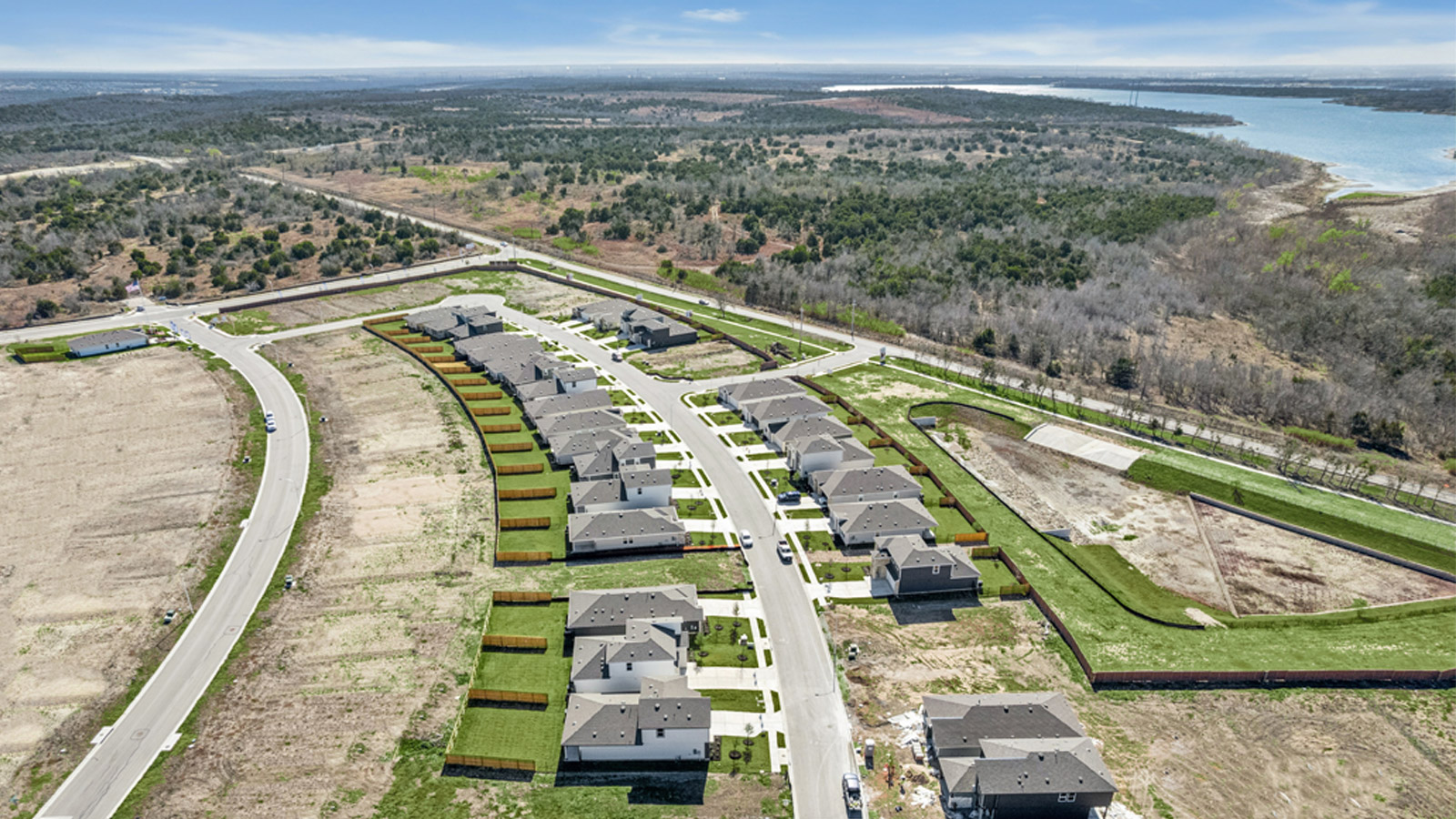 Drone view of community - Trails at Wildhorse in Austin, TX.